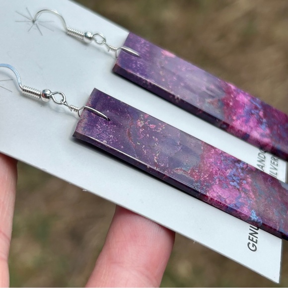 Navajo Crafted Purple Mojave Slab Dangle Earrings - Picture 8 of 15